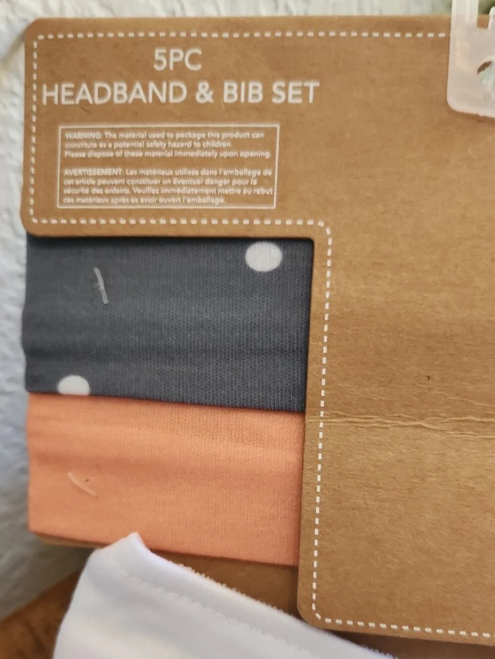 NWT Nordstrom Lila & Jack Pumpkin Patch Bib & Headband Set Peach, Gray,White 5pk